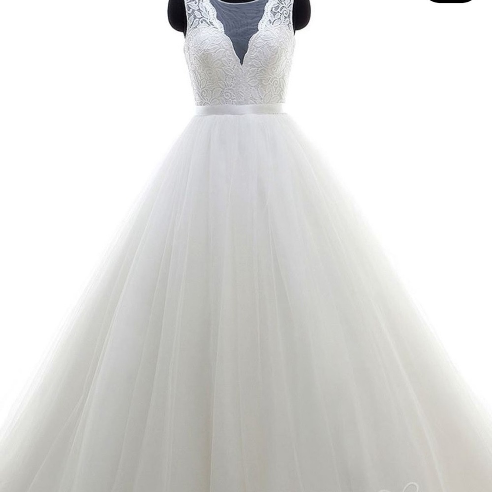 White Sleeveless V-Neck Wedding Gown